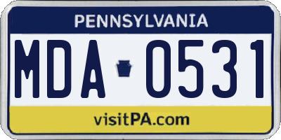 PA license plate MDA0531