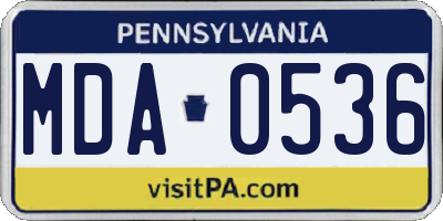 PA license plate MDA0536