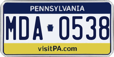 PA license plate MDA0538