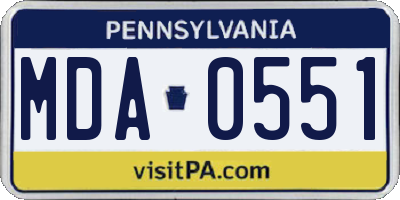 PA license plate MDA0551