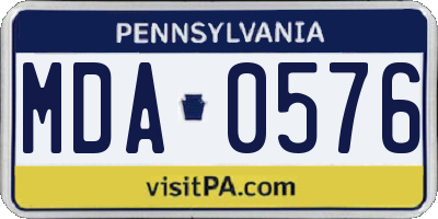 PA license plate MDA0576