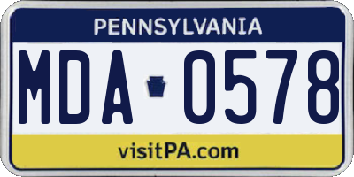 PA license plate MDA0578