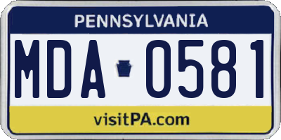 PA license plate MDA0581