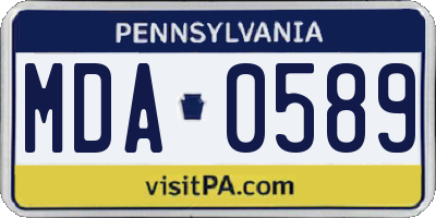 PA license plate MDA0589