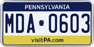 PA license plate MDA0603