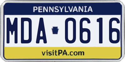 PA license plate MDA0616
