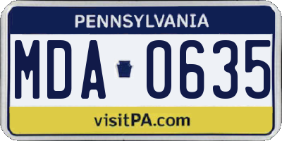 PA license plate MDA0635