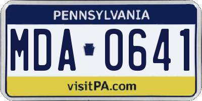 PA license plate MDA0641