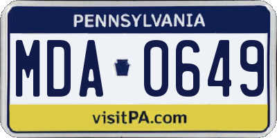 PA license plate MDA0649