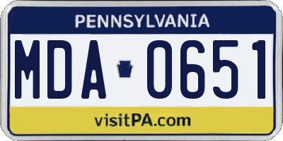 PA license plate MDA0651