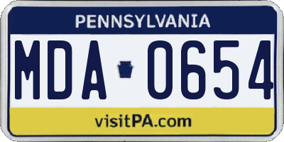 PA license plate MDA0654
