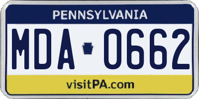 PA license plate MDA0662