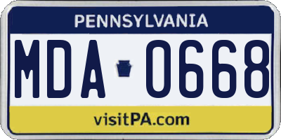PA license plate MDA0668