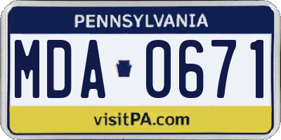 PA license plate MDA0671