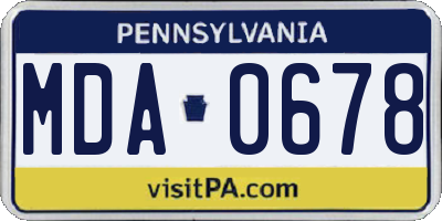 PA license plate MDA0678