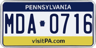 PA license plate MDA0716