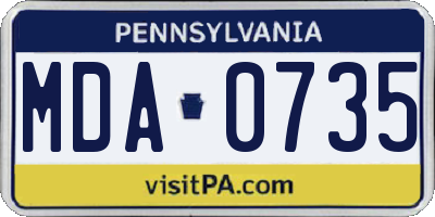 PA license plate MDA0735