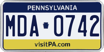 PA license plate MDA0742