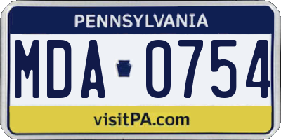 PA license plate MDA0754