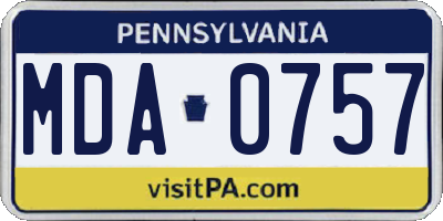 PA license plate MDA0757