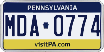 PA license plate MDA0774