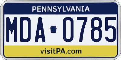 PA license plate MDA0785