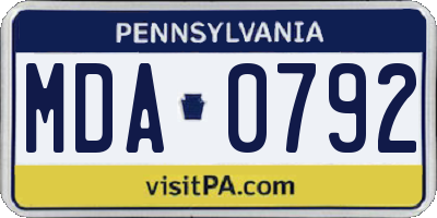 PA license plate MDA0792