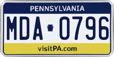 PA license plate MDA0796