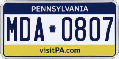 PA license plate MDA0807