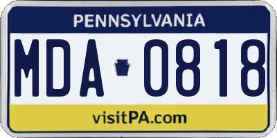 PA license plate MDA0818