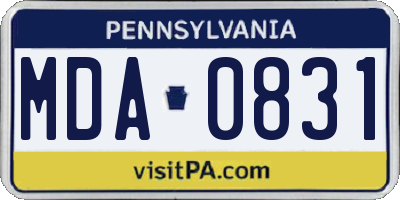 PA license plate MDA0831