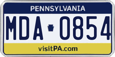 PA license plate MDA0854