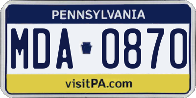 PA license plate MDA0870