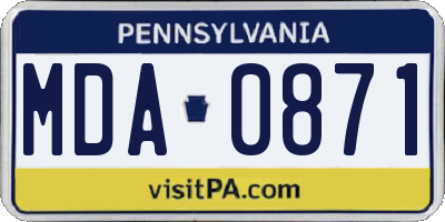 PA license plate MDA0871