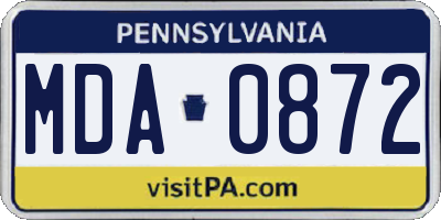 PA license plate MDA0872