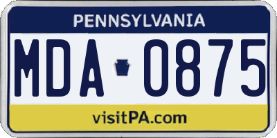 PA license plate MDA0875