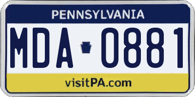 PA license plate MDA0881