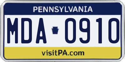 PA license plate MDA0910