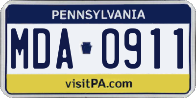 PA license plate MDA0911