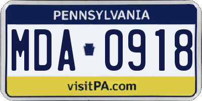 PA license plate MDA0918