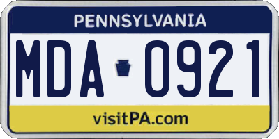 PA license plate MDA0921