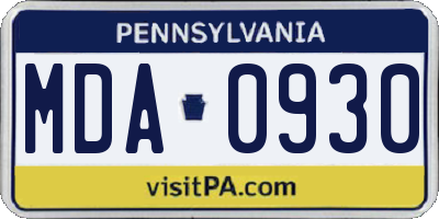 PA license plate MDA0930