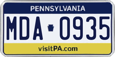 PA license plate MDA0935