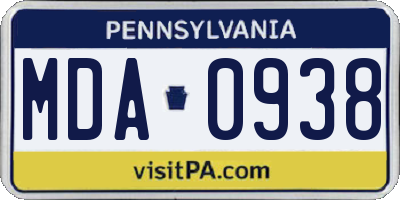 PA license plate MDA0938