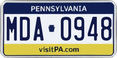 PA license plate MDA0948
