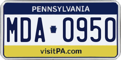 PA license plate MDA0950