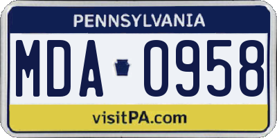 PA license plate MDA0958