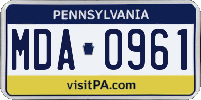 PA license plate MDA0961