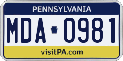PA license plate MDA0981