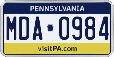 PA license plate MDA0984
